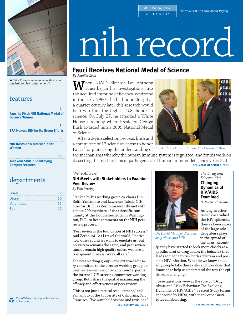 August 24, 2007, NIH Record, Vol. LIX, No. 17