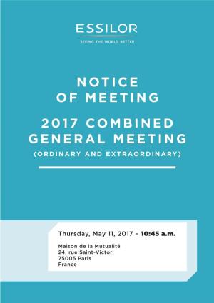 Notice of Meeting 2017 Combined General Meeting (Ordinary and Extraordinary)