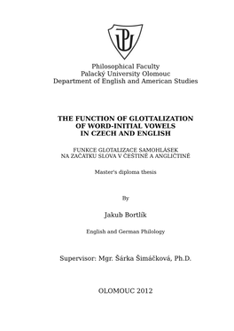 The Function of Glottalization of Word-Initial Vowels in Czech and English