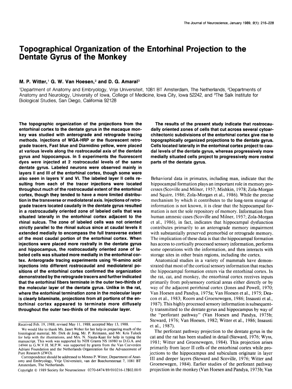 Topographical Organization of the Entorhinal Projection to the Dentate Gyrus of the Monkey