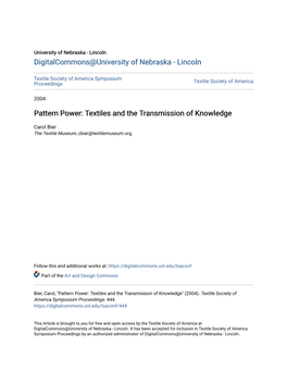 Pattern Power: Textiles and the Transmission of Knowledge