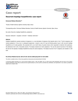 Case Report Recurrent Impetigo Herpetiformis: Case Report