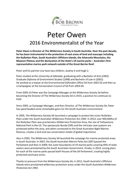 Peter Owen 2016 Environmentalist of the Year