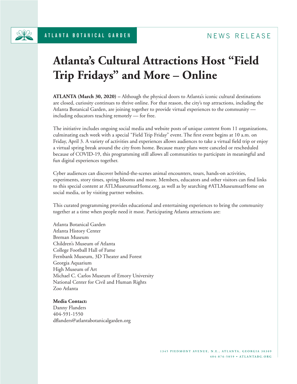 Atlanta's Cultural Attractions Host “Field Trip Fridays”
