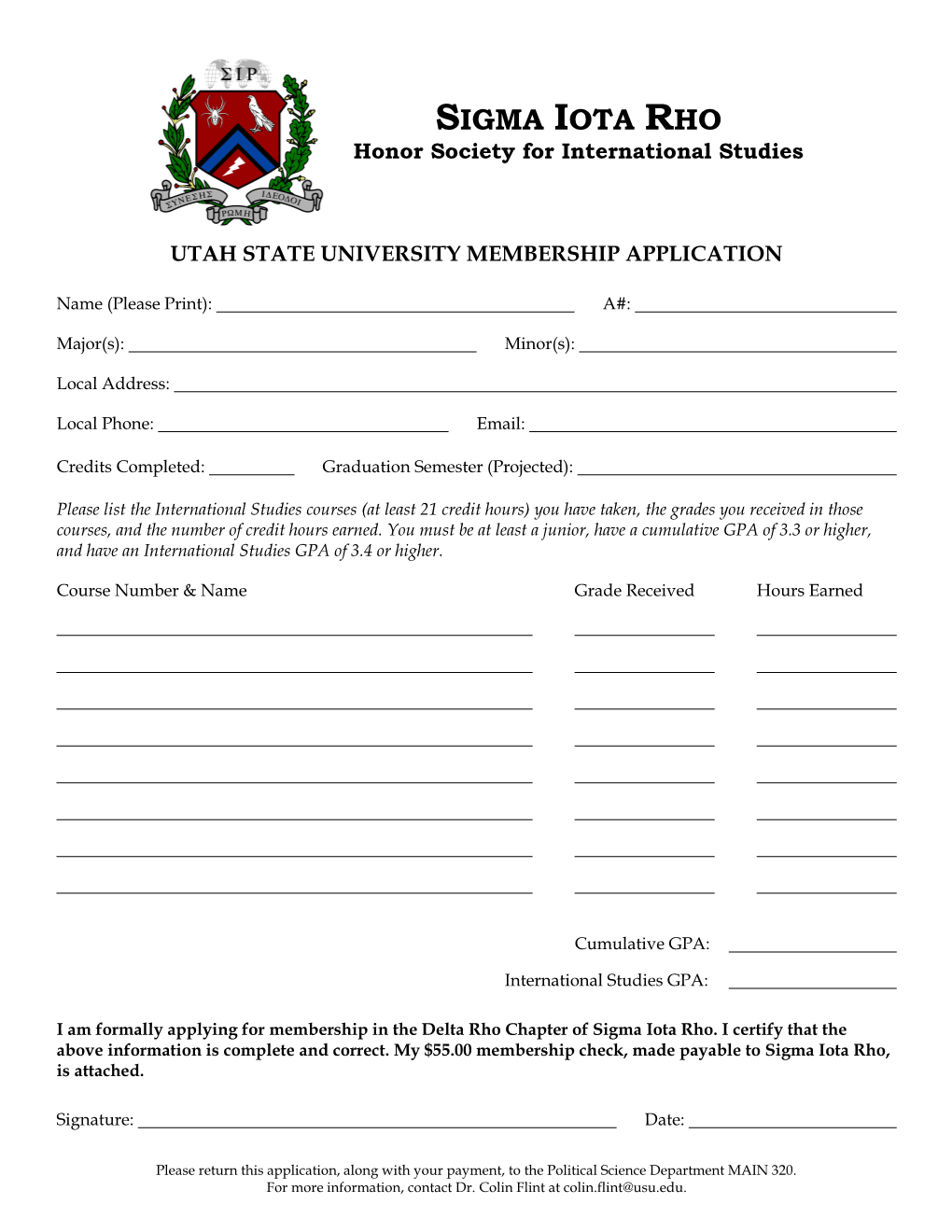SIGMA IOTA RHO Honor Society for International Studies