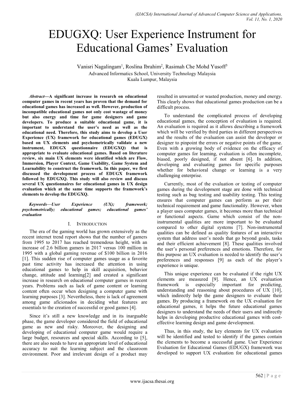 EDUGXQ: User Experience Instrument for Educational Games' Evaluation