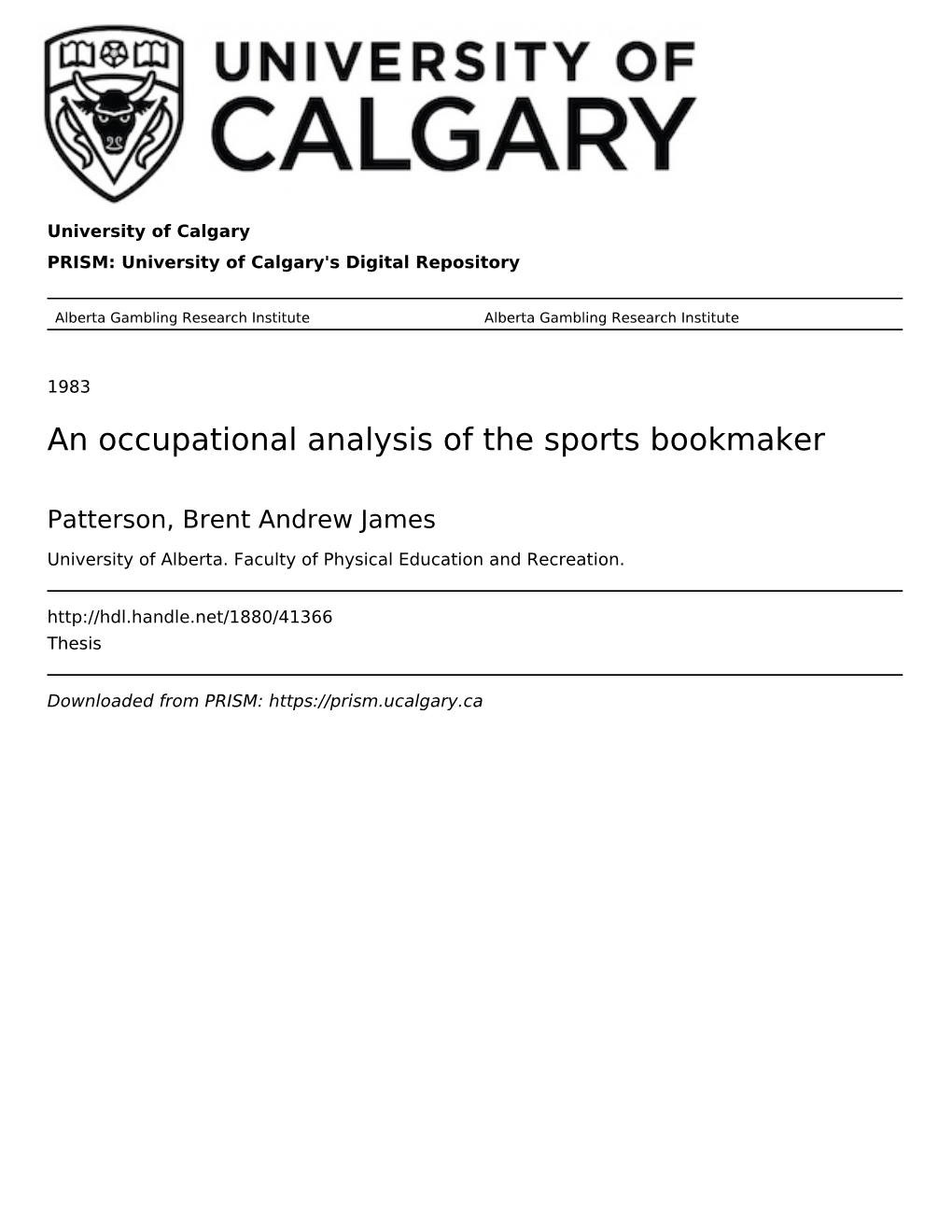 An Occupational Analysis of the Sports Bookmaker