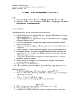 To Explain the General Mechanisms Leading to Glomerular Diseases And