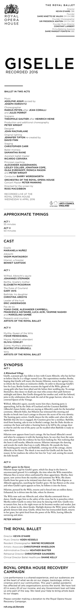 Approximate Timings Cast Synopsis the Royal Ballet
