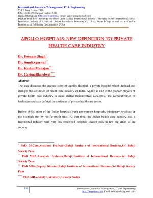 Apollo Hospitals: New Definition to Private Health Care Industry