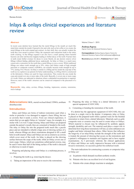 Inlays & Onlays Clinical Experiences and Literature Review