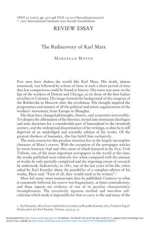 The Rediscovery of Karl Marx