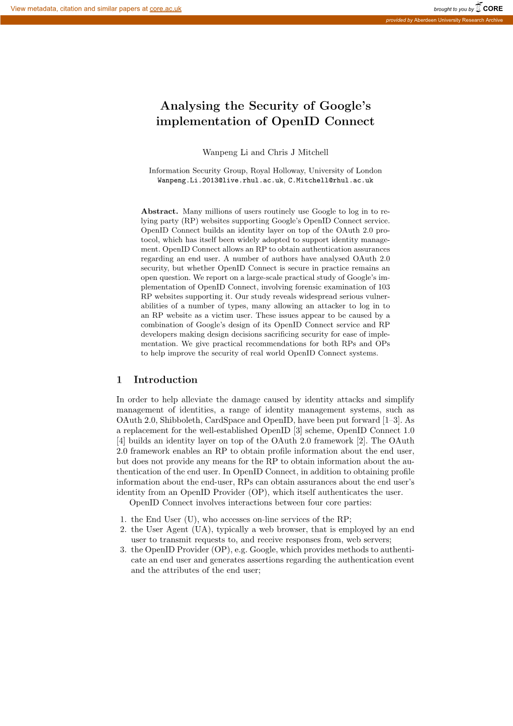 Analysing the Security of Google's Implementation of Openid Connect