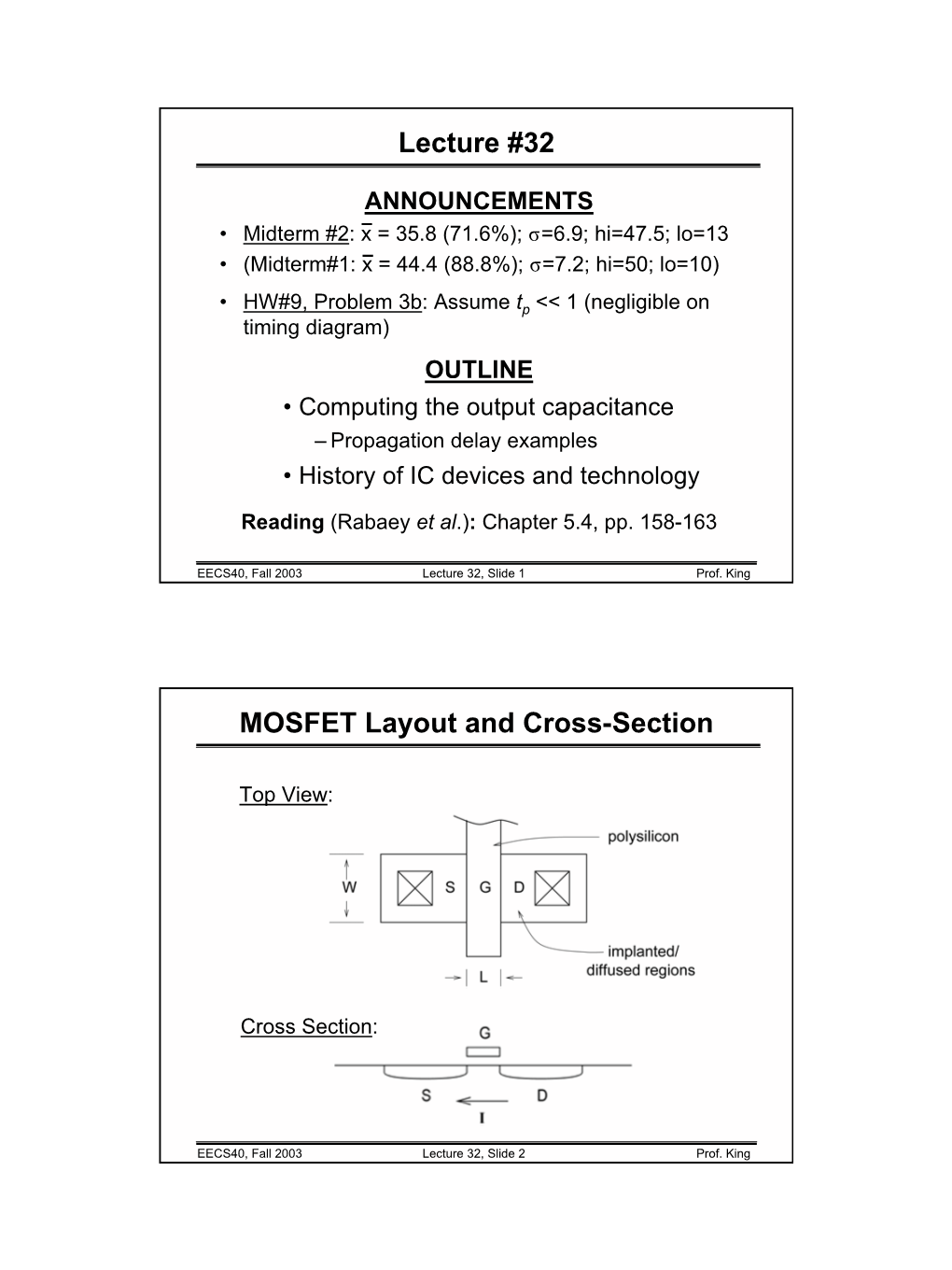 Lecture #32 MOSFET Layout and Cross-Section