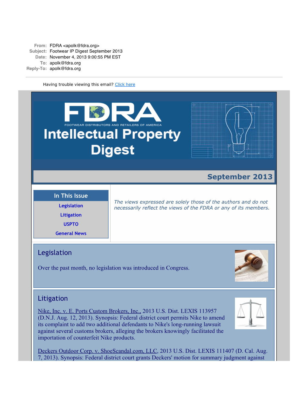 FDRA Footwear IP Digest September 2013