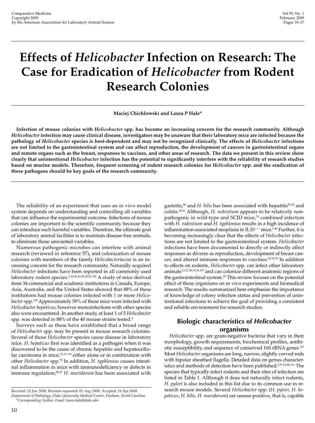 <I>Helicobacter</I> Infection on Research