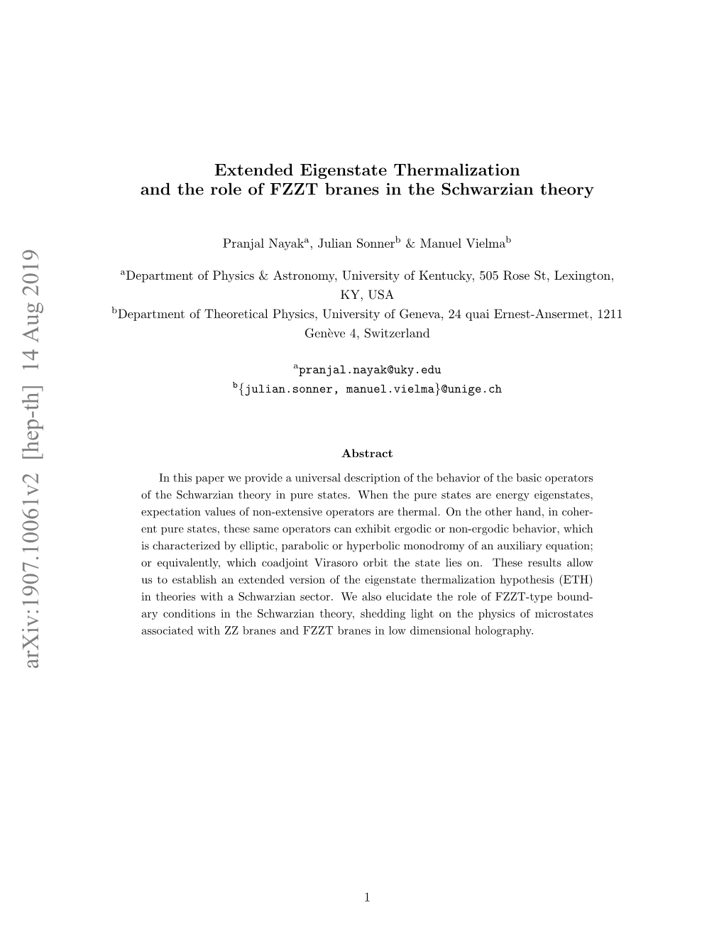 Arxiv:1907.10061V2 [Hep-Th] 14 Aug 2019