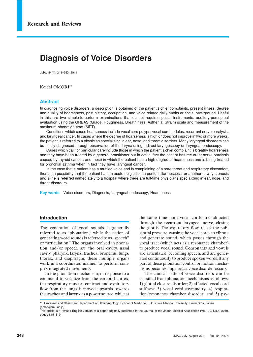 Diagnosis of Voice Disorders