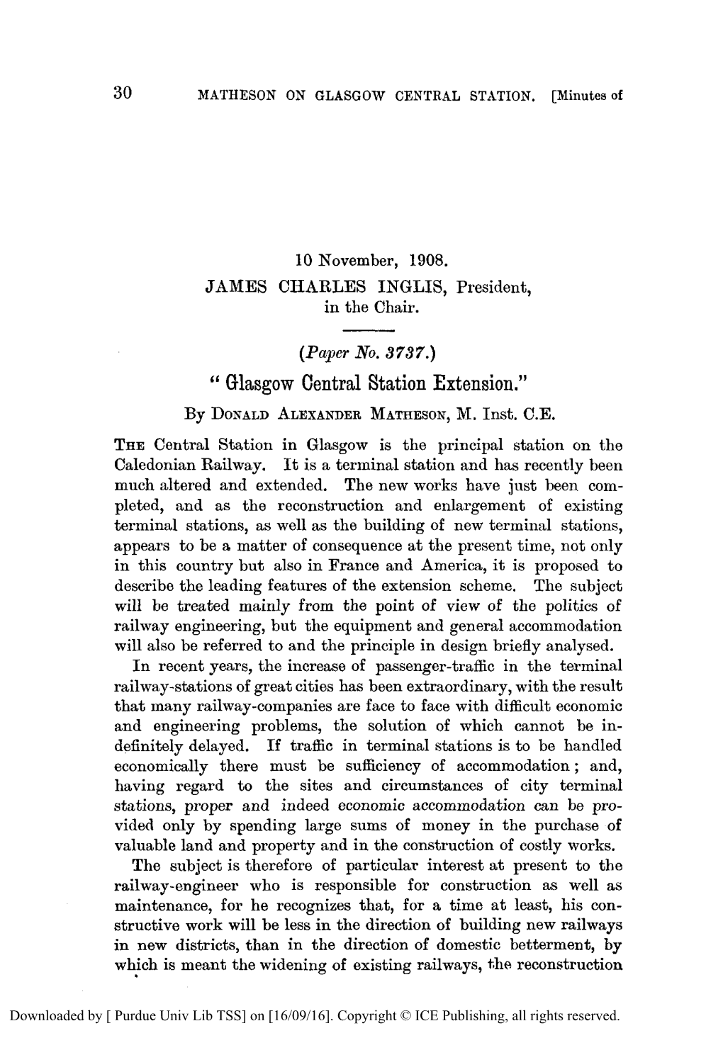 Glasgow Central Station Extension.’’ by DONALDALEXANDER MATHESON, M