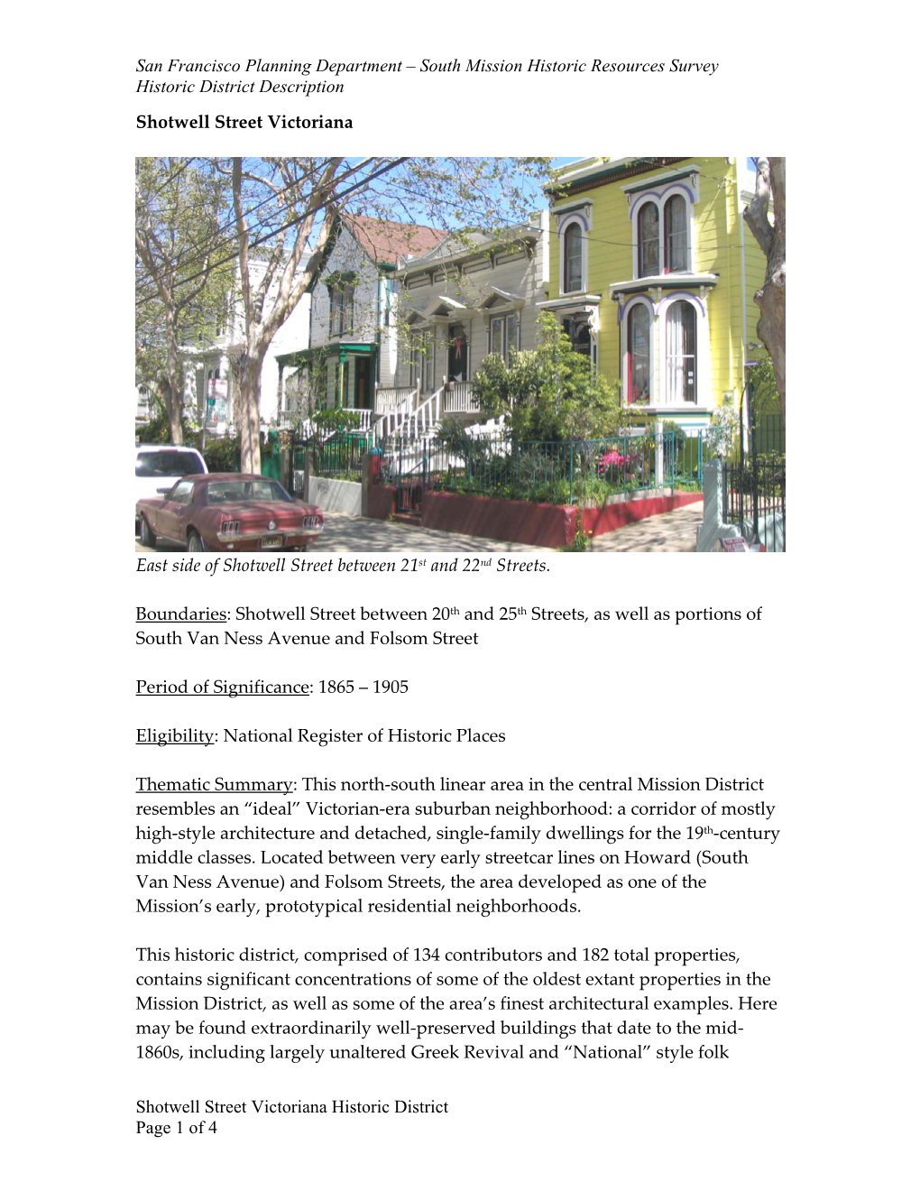 South Mission Historic Resources Survey Historic District Description