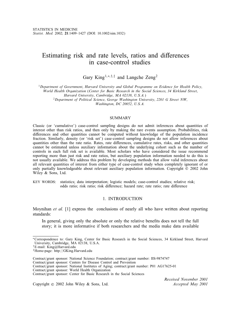 Estimating Risk and Rate Levels, Ratios and Differences in Case-Control