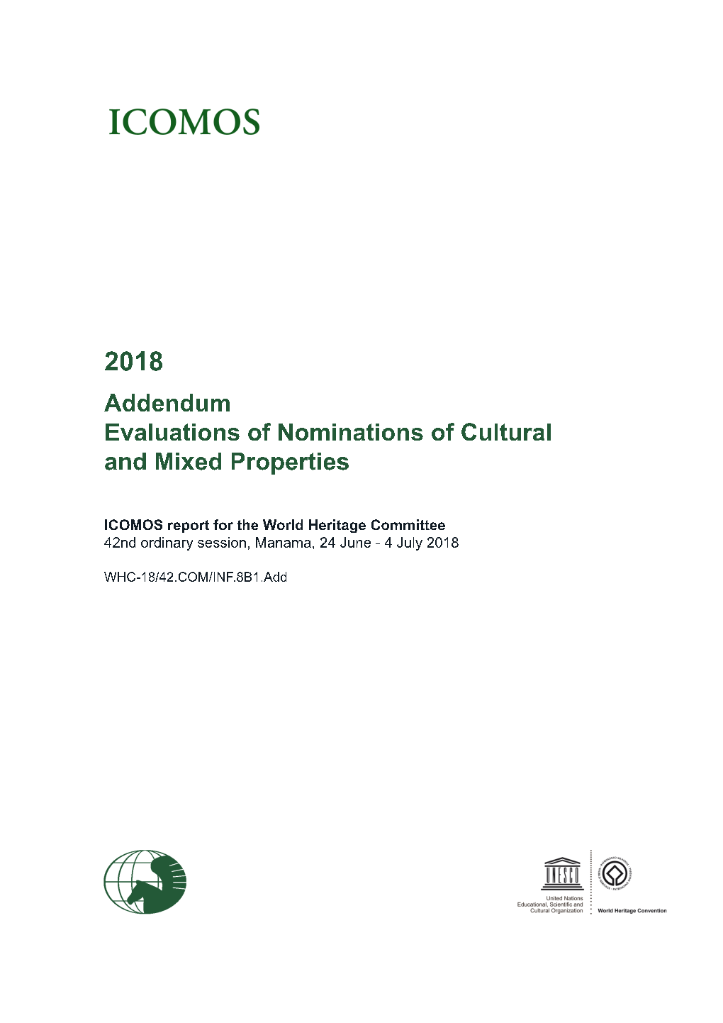 2018 Addendum Evaluations of Nominations of Cultural and Mixed Properties