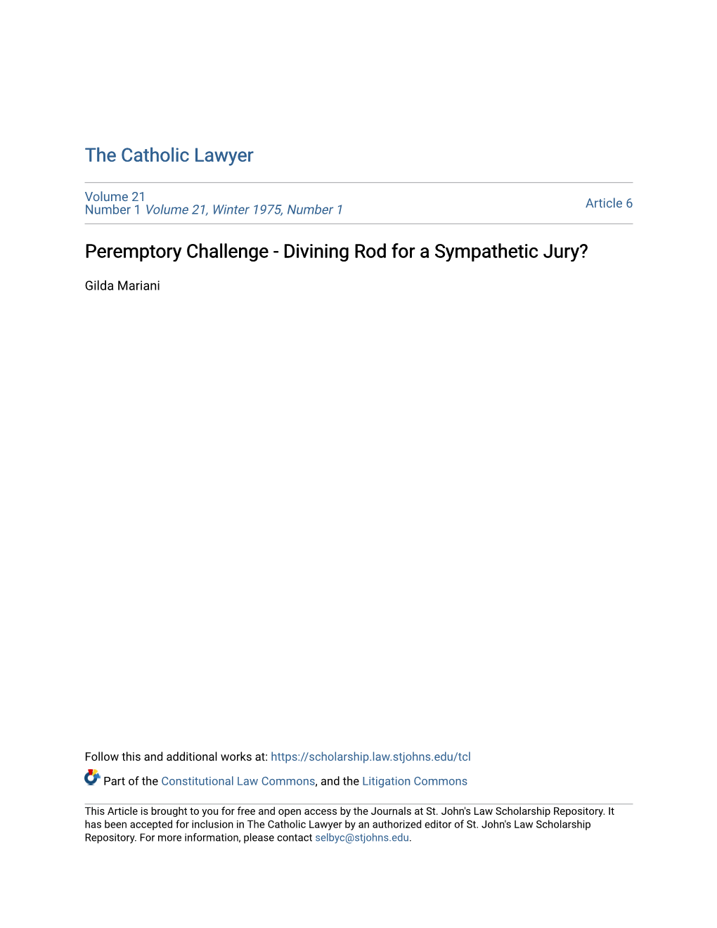 Peremptory Challenge - Divining Rod for a Sympathetic Jury?