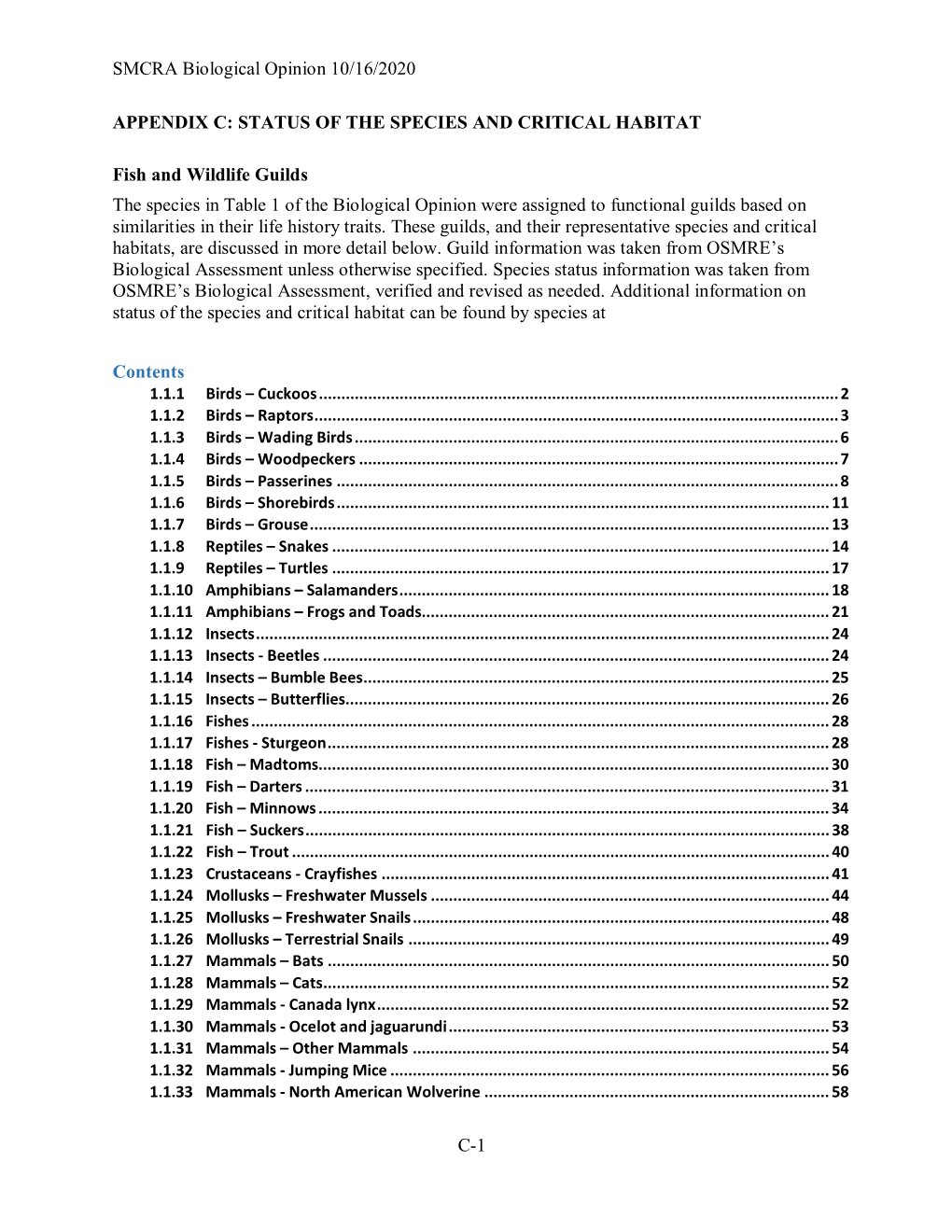 Status of the Species and Critical Habitat