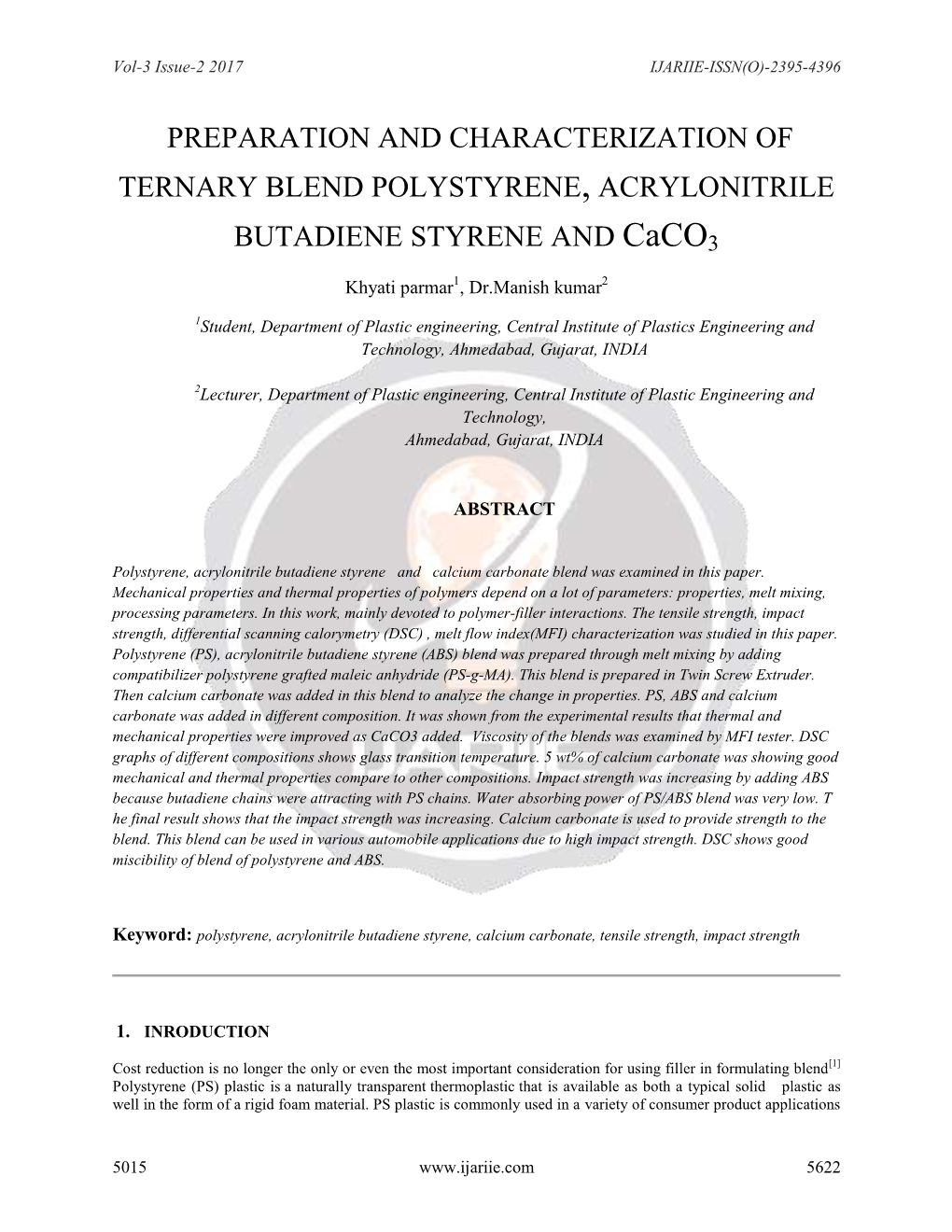 Preparation and Characterization of Ternary Blend Polystyrene, Acrylonitrile