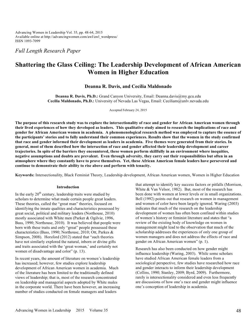 Shattering the Glass Ceiling: the Leadership Development of African American Women in Higher Education