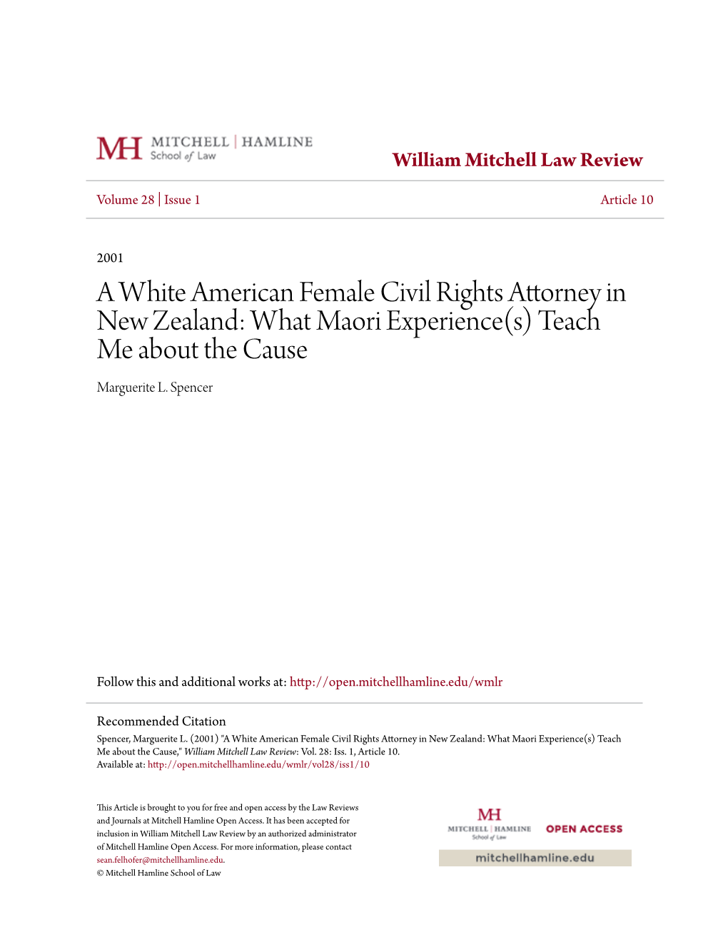 A White American Female Civil Rights Attorney in New Zealand: What Maori Experience(S) Teach Me About the Cause Marguerite L