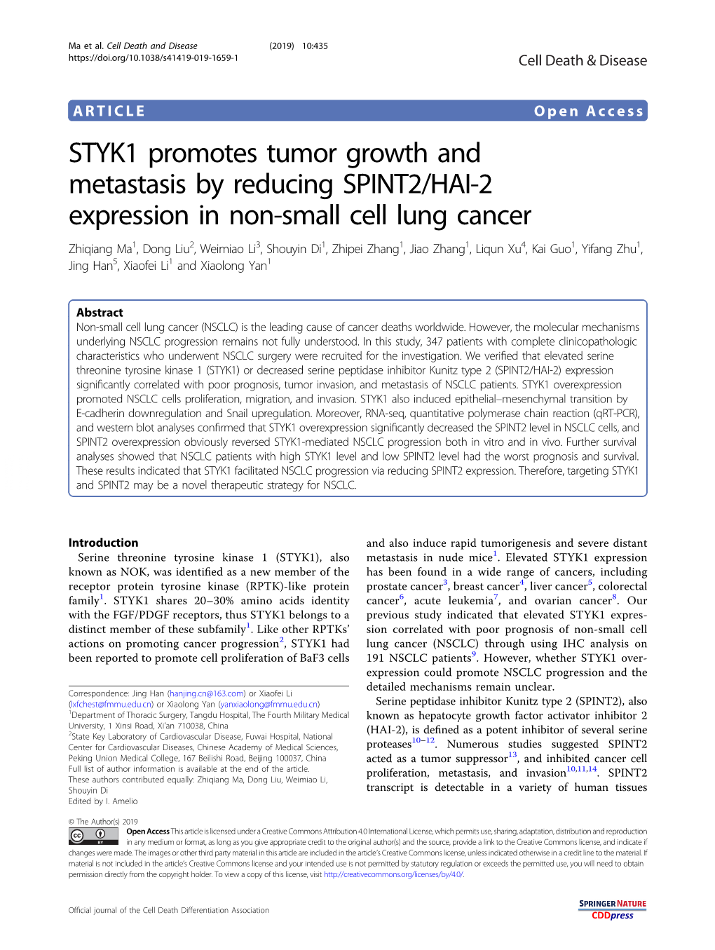 STYK1 Promotes Tumor Growth and Metastasis by Reducing SPINT2/HAI