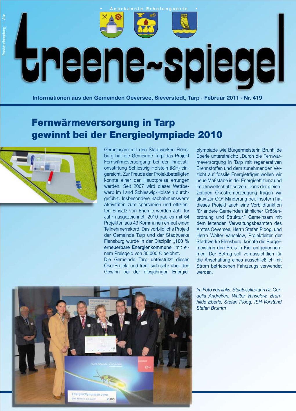 Fernwärmeversorgung in Tarp Gewinnt Bei Der Energieolympiade 2010