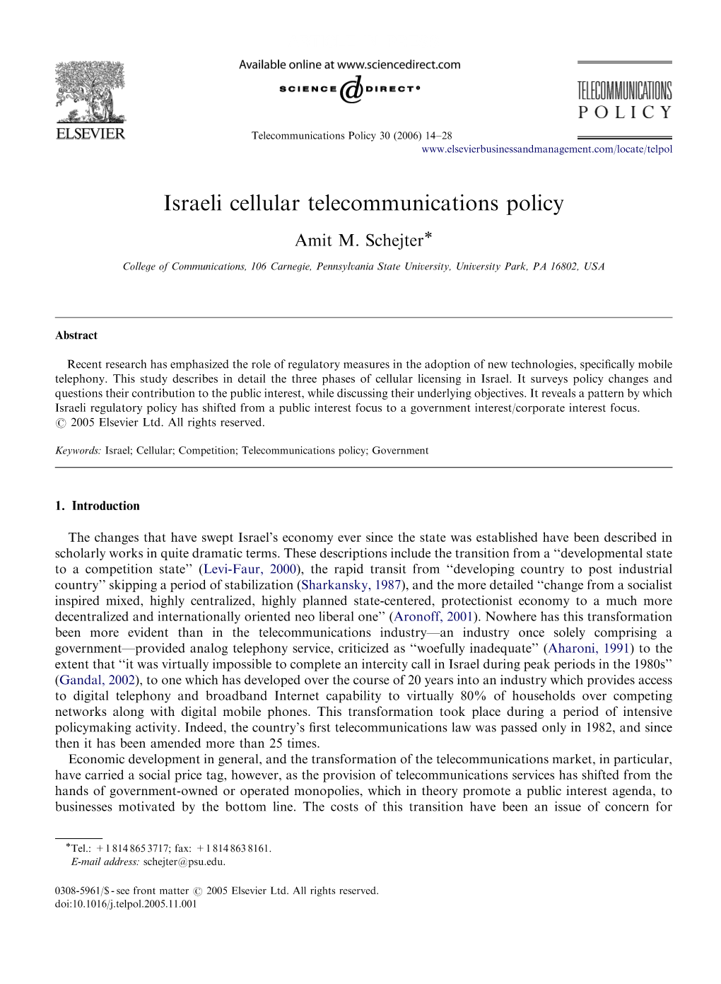 Israeli Cellular Telecommunications Policy