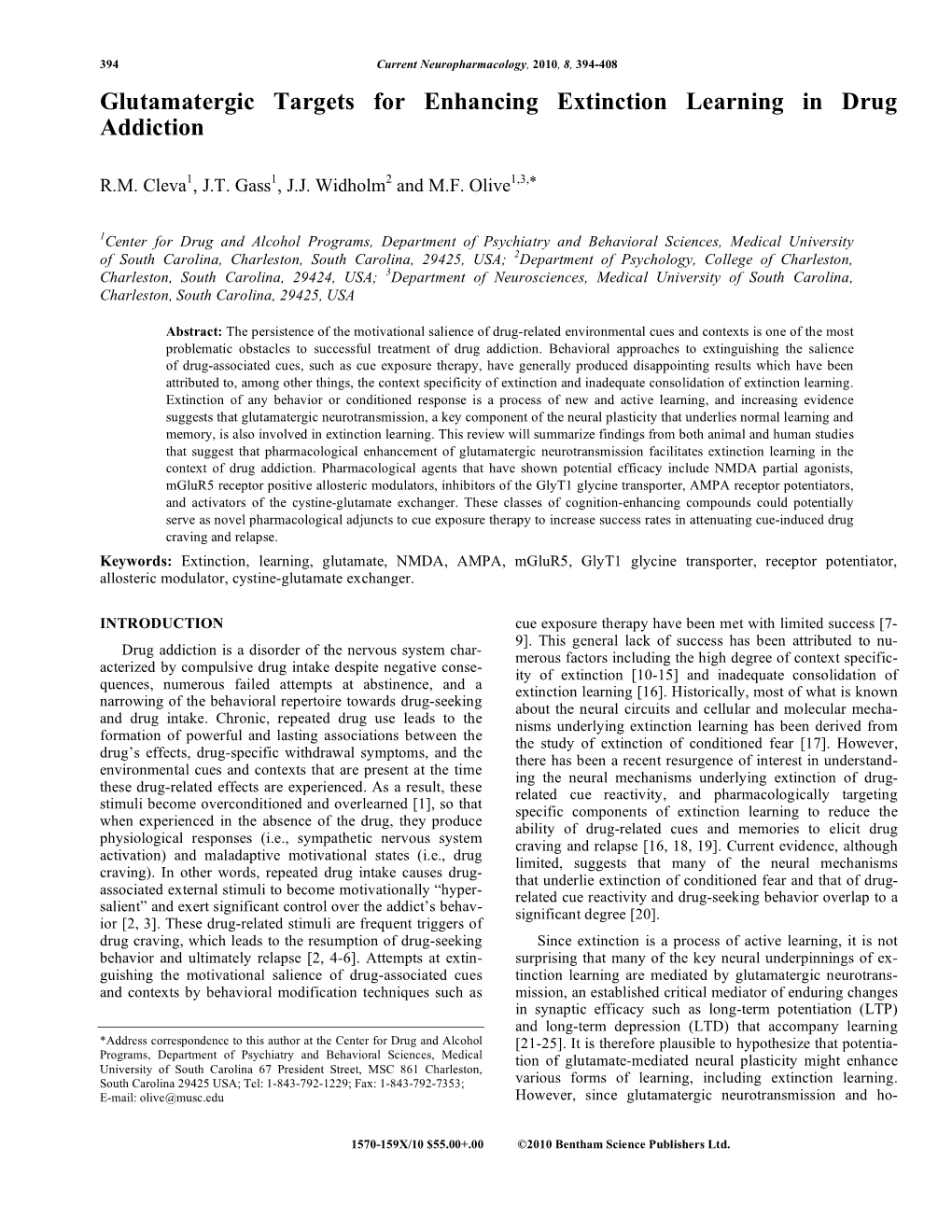 Glutamatergic Targets for Enhancing Extinction Learning in Drug Addiction