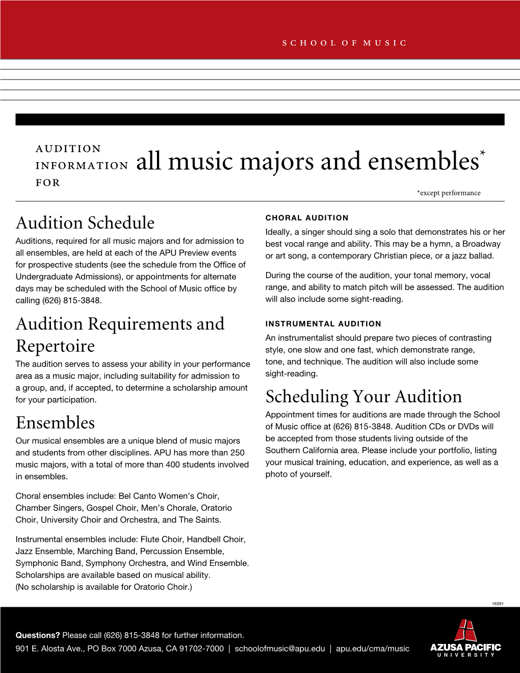 Music Majors and Ensembles for *Except Performance