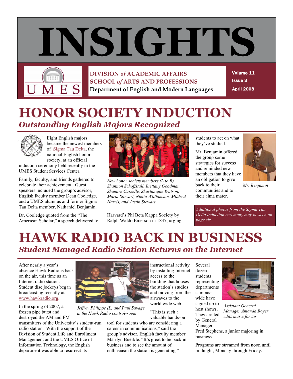 Honor Society Induction Hawk Radio Back in Business