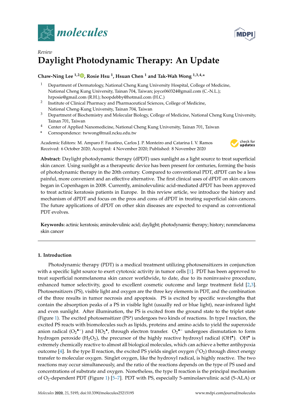 Daylight Photodynamic Therapy: an Update