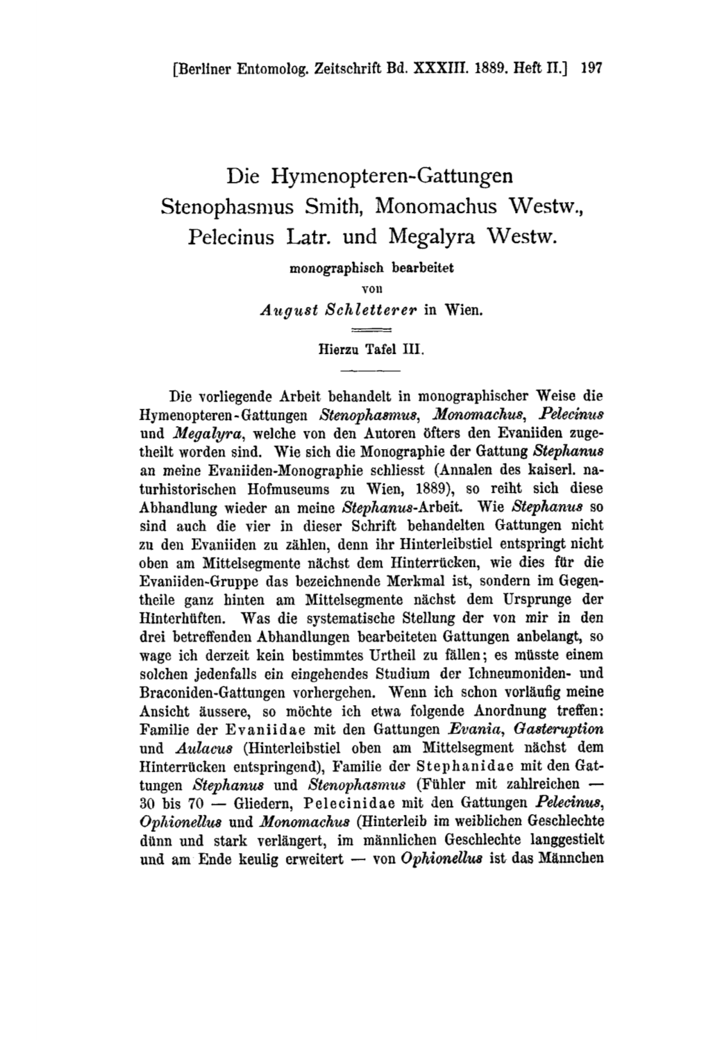 Die Hymenopteren-Gattungen Stenophasmus Smith