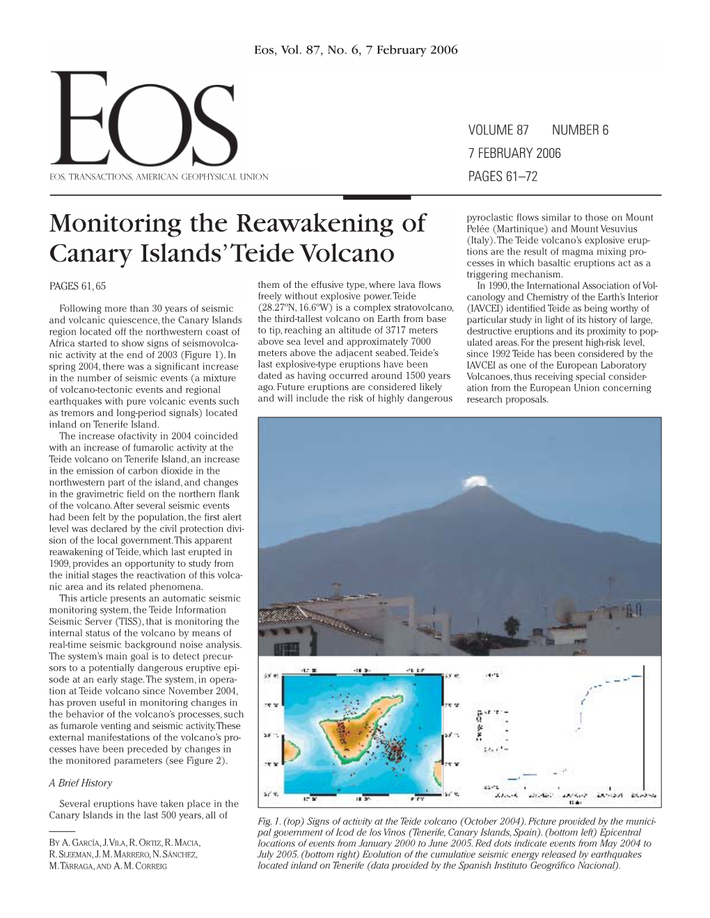 Monitoring the Reawakening of Canary Islands'teide Volcano