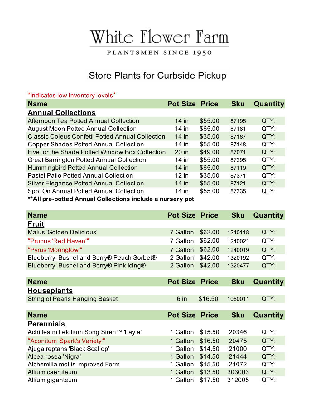 Store Plants for Curbside Pickup Quantity.Xlsx