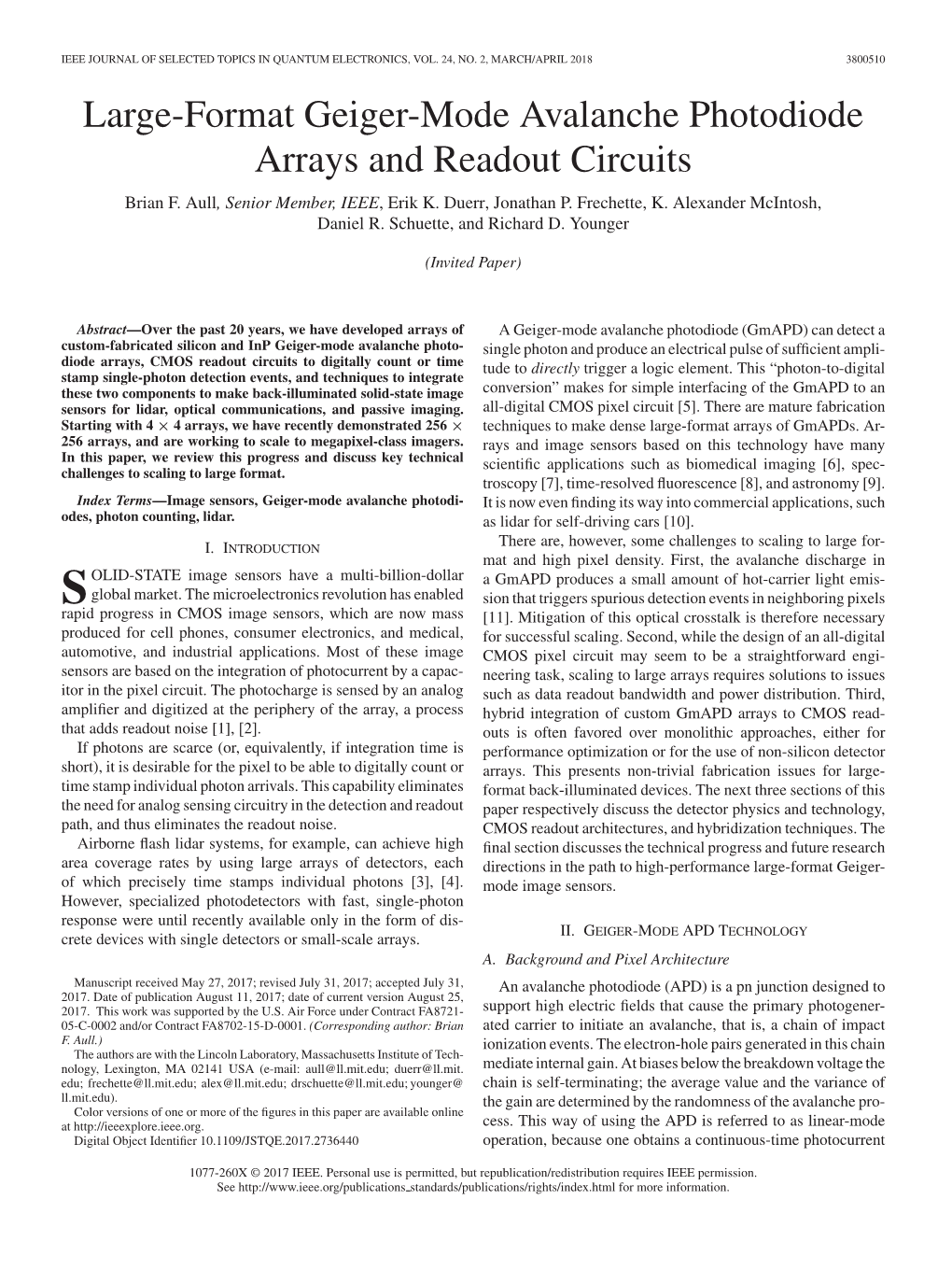 Large-Format Geiger-Mode Avalanche Photodiode Arrays and Readout Circuits Brian F