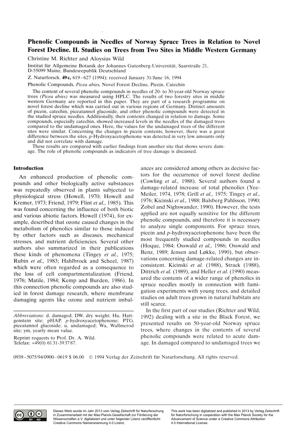 Phenolic Compounds in Needles of Norway Spruce Trees in Relation to Novel Forest Decline