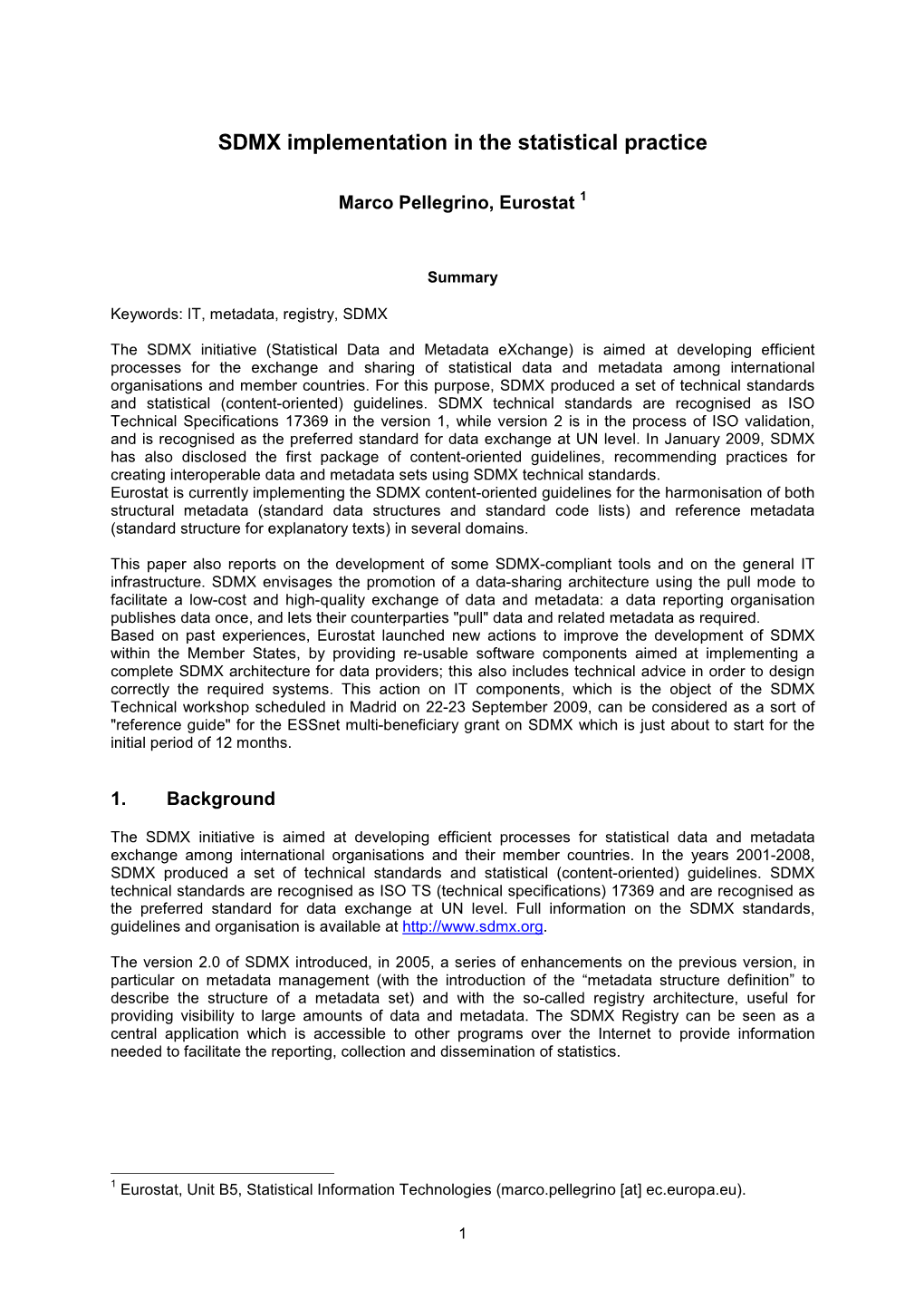 SDMX Implementation in the Statistical Practice