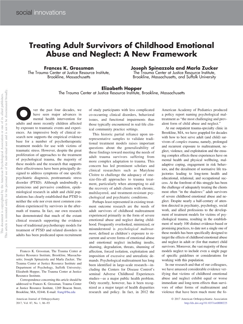 Treating Adult Survivors of Childhood Emotional Abuse and Neglect: a New Framework