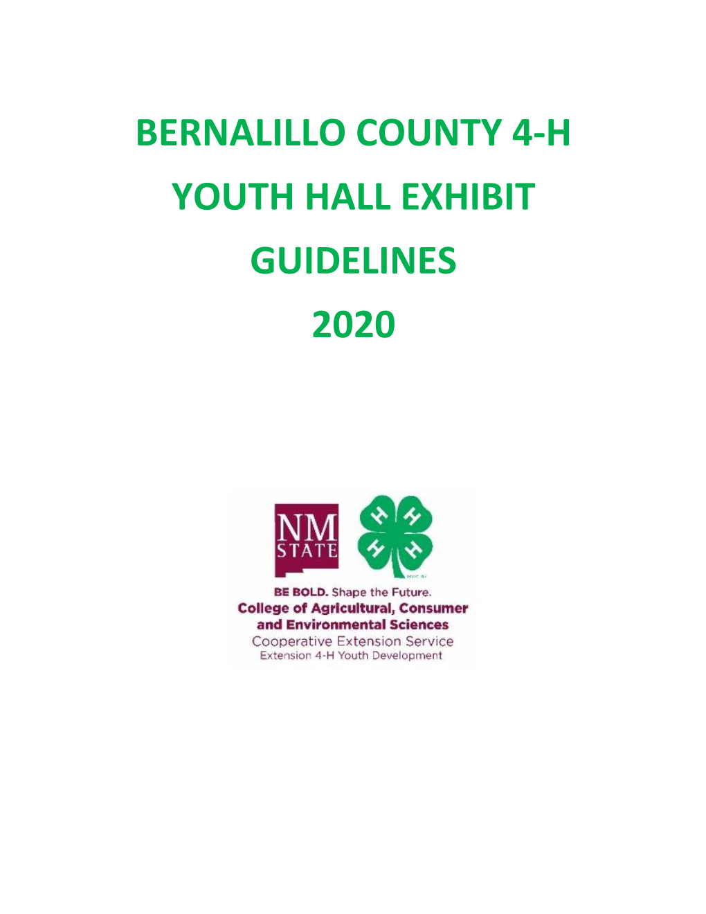 Bernalillo County 4-H Youth Hall Exhibit Guidelines 2020