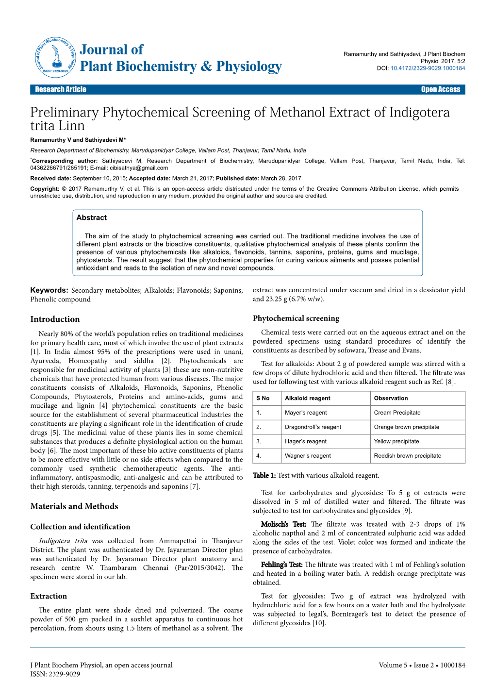 Preliminary Phytochemical Screening of Methanol Extract of Indigotera