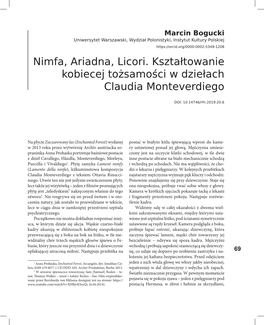 Nimfa, Ariadna, Licori. Kształtowanie Kobiecej Tożsamości W Dziełach Claudia Monteverdiego