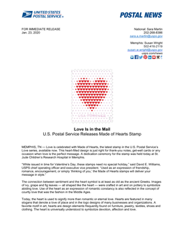 US Postal Service Releases Made of Hearts Stamp