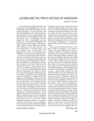 LEVINAS and the TRIPLE CRITIQUE of HEIDEGGER Graham Harman